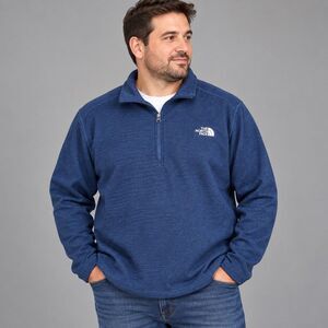 The North Face Jacket Mens Blue Fleece Quarter Zip Embroidered Logo Outdoor 2XL